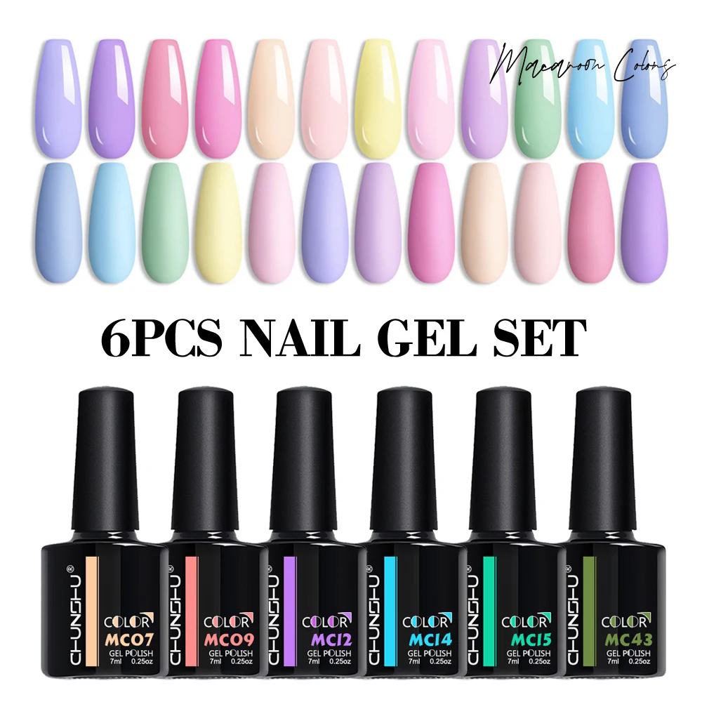 CHUNSHU 6 шт. Набор цветов УФ-гель-лак для ногтей Macaroon Color Gelpolish Soak Off Розовый Зеленый