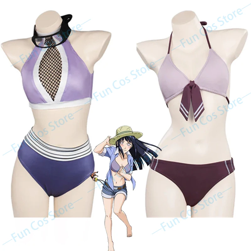 

Anime Boruto Ninja Hyuga Hinata Swimsuit Cosplay Costume Bikini Straps Swimwear Summer Beach Sexy Underwear Headband Sleepwear