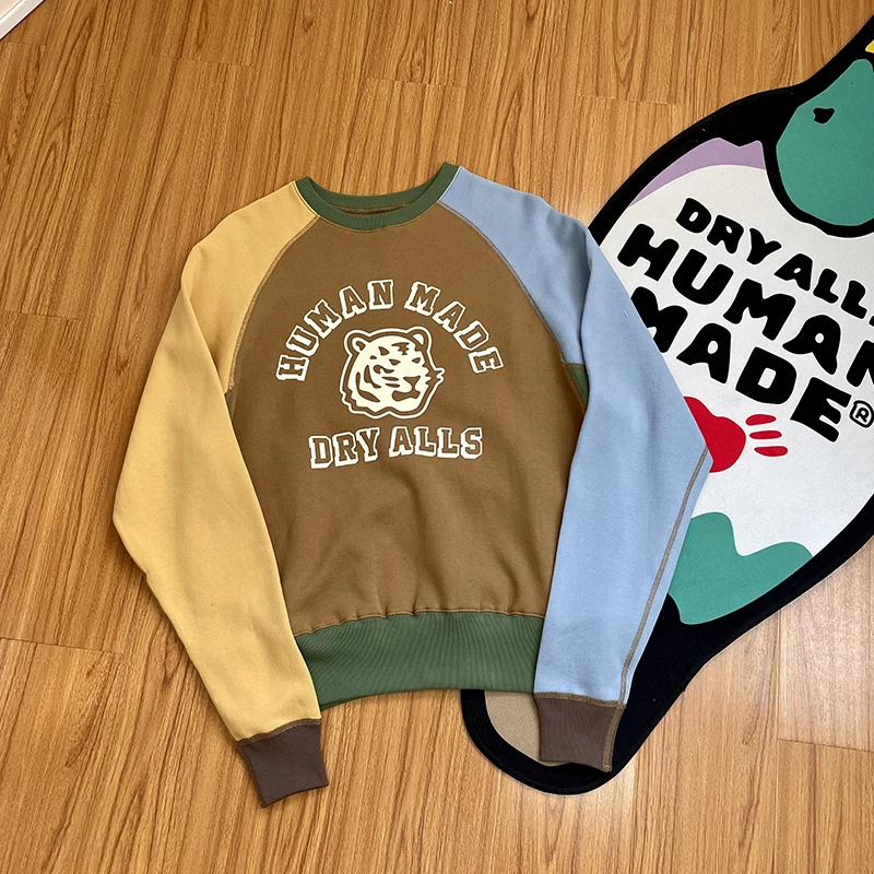 Human Made Patchwork Sweatshirt Retro Print Tiger Men Women 1:1 HUMAN MADE Fleece Pullover