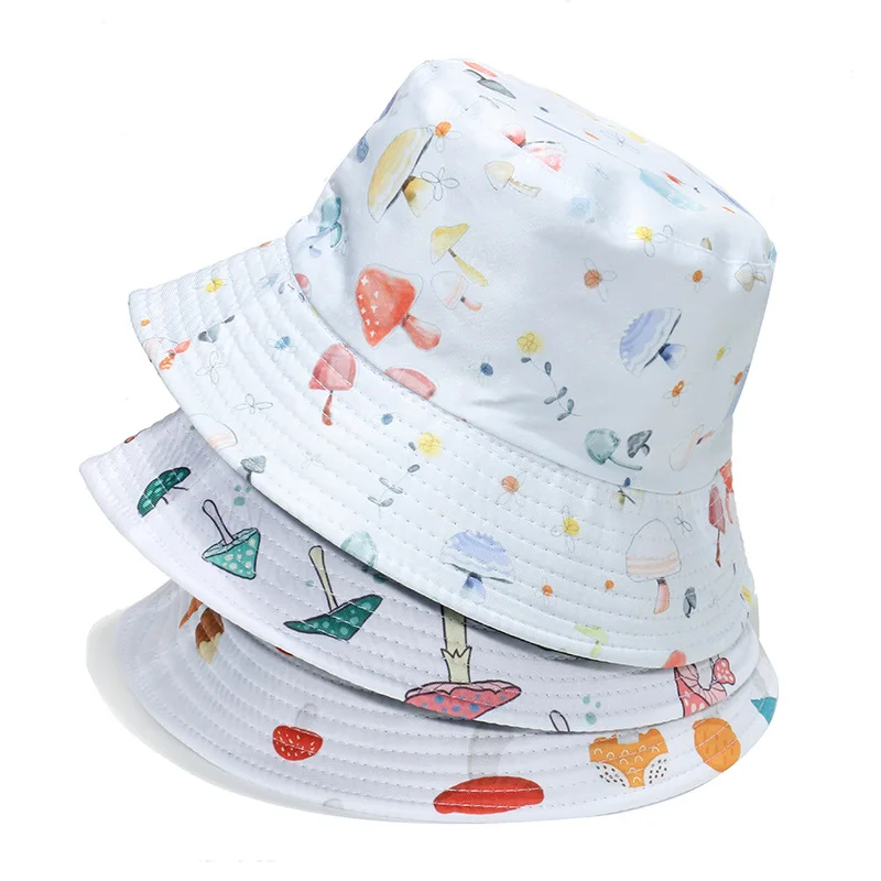 

New Unisex Cotton Bucket Hats Women Cute Mushroom Print Fisherman's Caps Wide Brim Foldable Sunshade Panama Cap Beach Hat