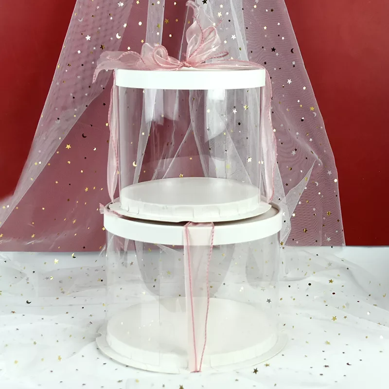 

Round Cake Box Black/White Transparent Cylindrical Pattern Gifts Rose Bear Packaging Case Baking Birthday Party Decor