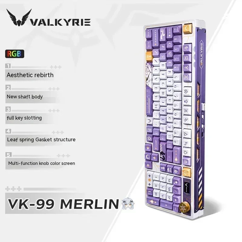 Фото VALKYRIE VK99 Механические клавиатуры RGB Беспроводная Bluetooth 2,4G Проводная 3-режимная полноклавишная игровая клавиатура с возможностью горячей замены ПК Киберспорт №5
