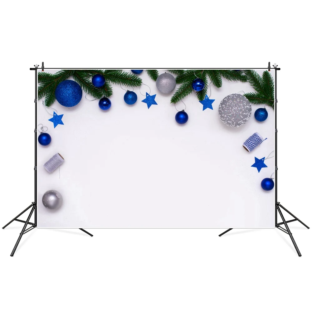 

Christmas Balls Pine Twigs Wall Photography Backgrounds Banner Custom Baby Party Decoration Photo Booth Photographic Backdrops