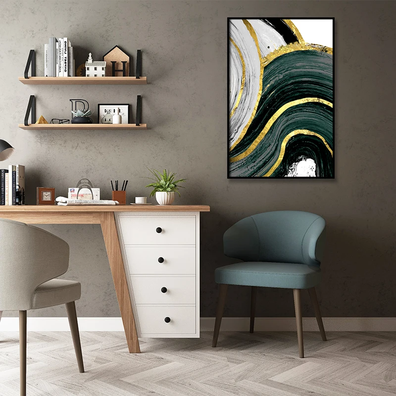 

Минималистичная абстрактная Золотая фольга, современные зеленые постеры, холст, живопись, настенное искусство, фотография гостиной, домашн...