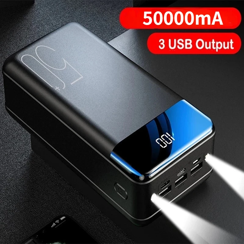 

For Mobile Phones Tablet Power Bank 50000mA Portable Fast Charging PowerBank 3 USB PoverBank External Battery Charger