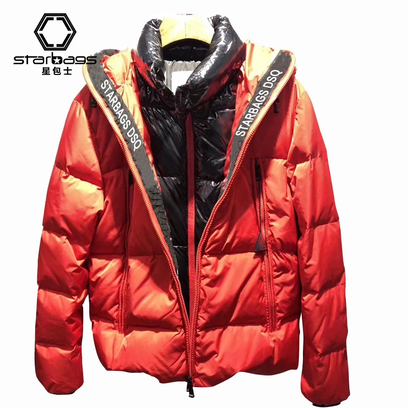 New winter 2023 STARbags hooded down jacket for men, long casual standing collar, light and thin coat for men，high quality