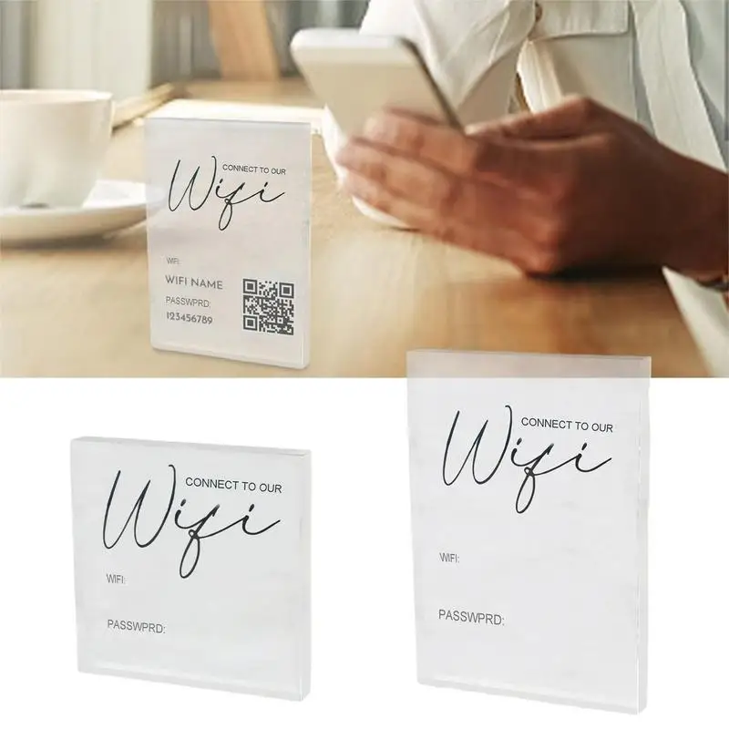 

Acrylic Wifi Password Sign Table Wifi Password Logo QR Code For Guest Room Transparent Freestanding Wifi Board For Home Party