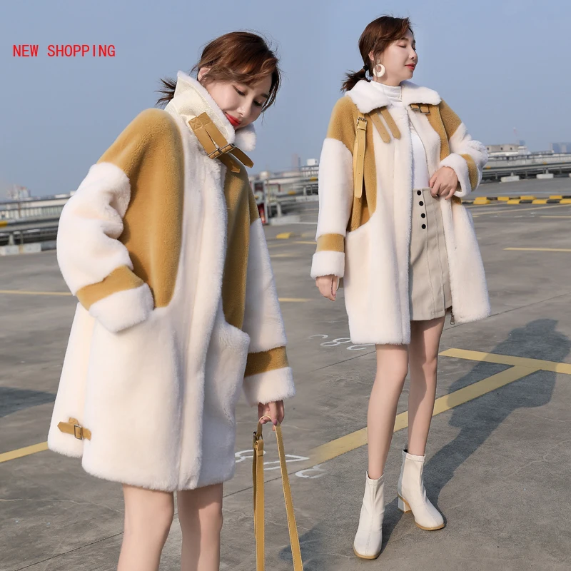 Fashion Long Teddy Coat Jacket Women 2023 Autumn Winter Warm Lambswool Jackets Blue Faux Fur Coat Fur Female Outerwear Vintage