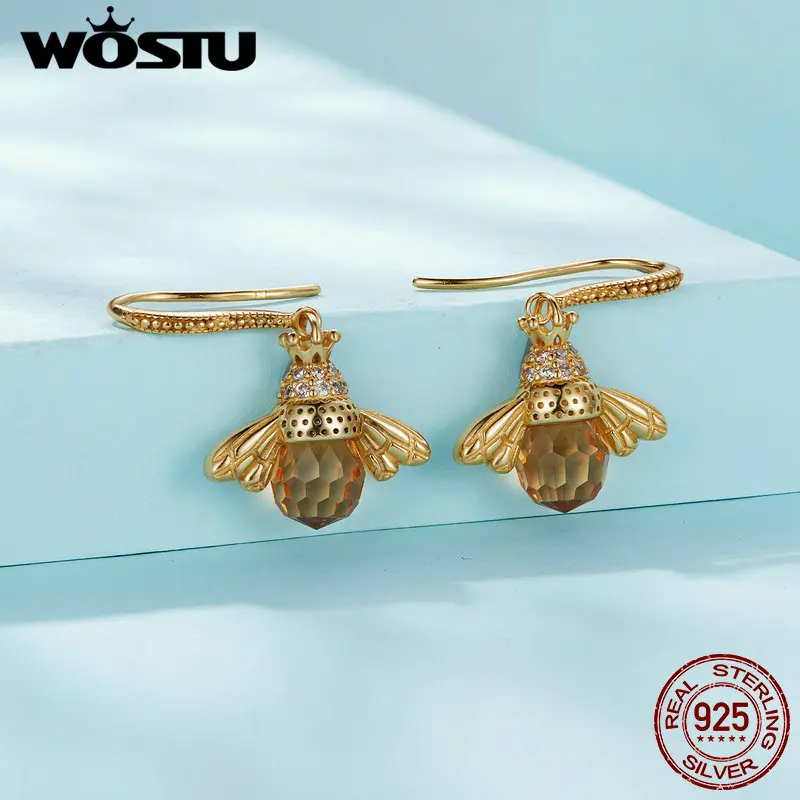 Женские серьги-подвески в виде пчелы из стерлингового серебра 100% пробы