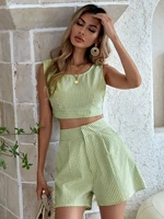 gingham backless crop top with shorts