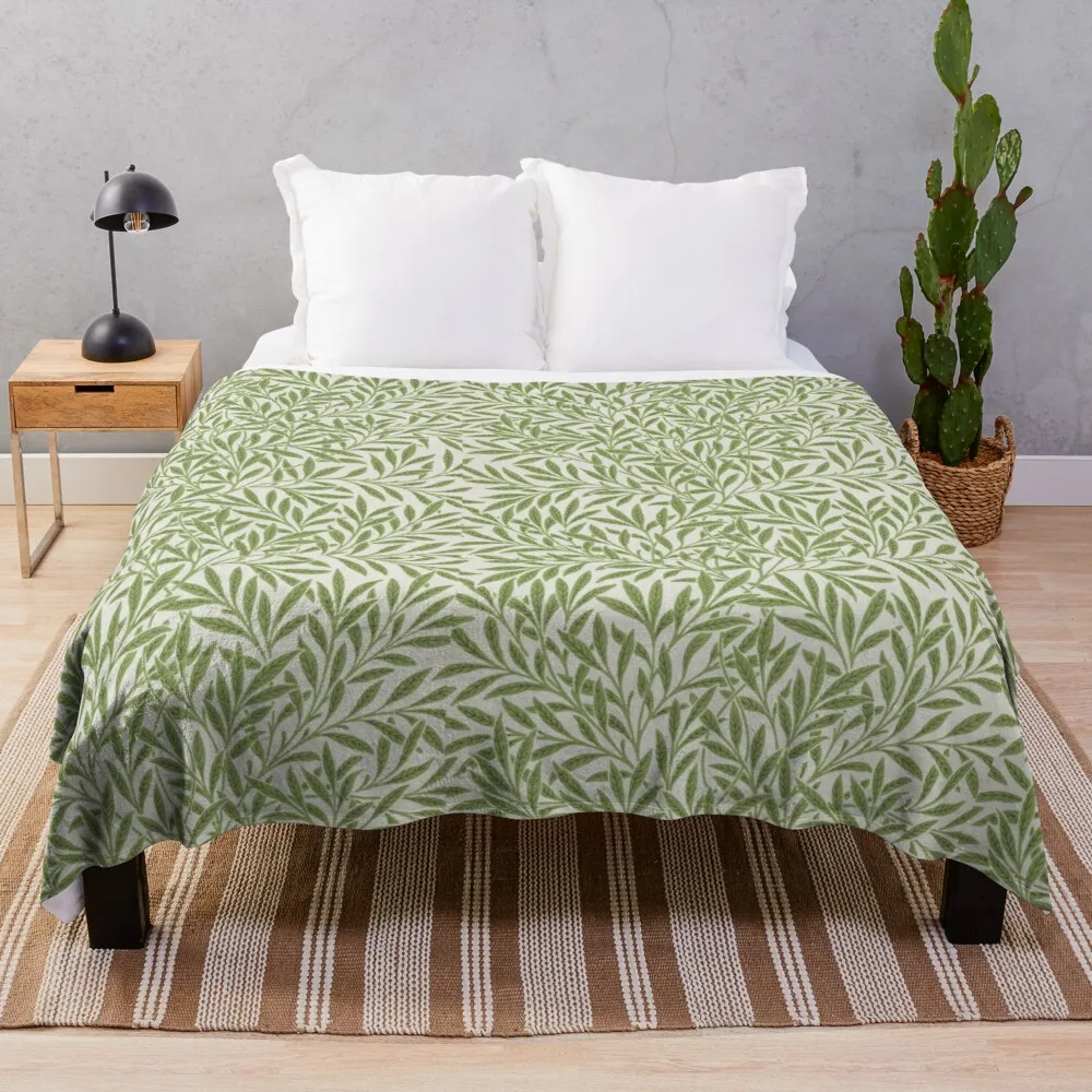 

William Morris green willow leaves pattern print Throw Blanket Woven Blanket