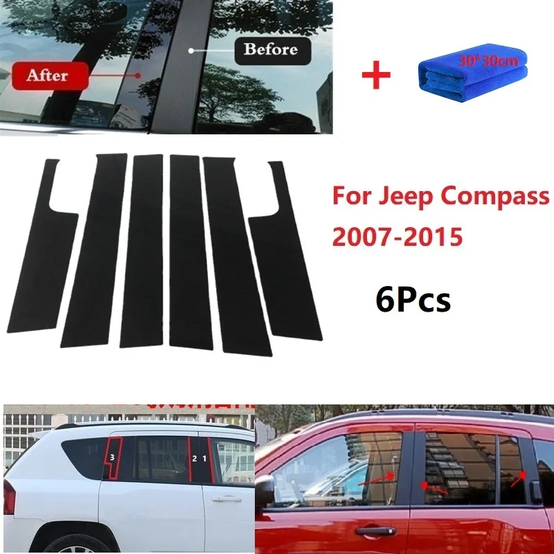 

6PCS Polished Pillar Posts Fit For Jeep Compass 2007-2015 Window Trim Cover BC Column Sticker Chromium Styling