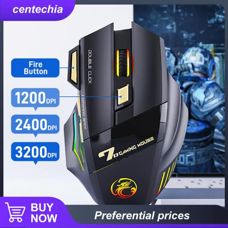 

7 Button Wireless Gaming Mouse Colorful Gaming Mechanical Mouse Rgb Lights Office Mouse 3200dpi For Game Computer Tablet Pc