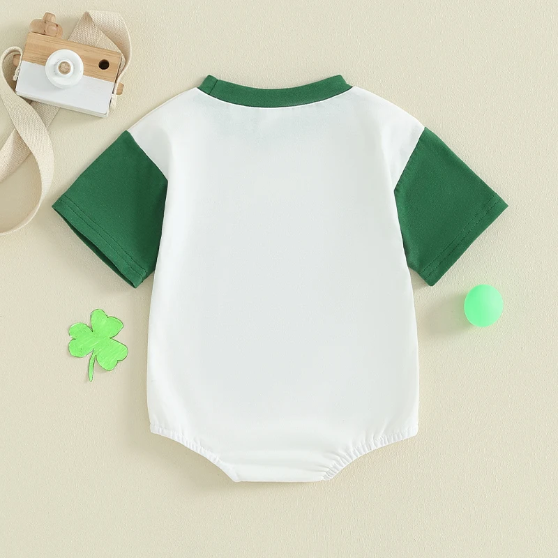 

Baby Bubble Romper Short Sleeve Round Neck Letter Print Bodysuit Contrast Color Newborn Playsuit