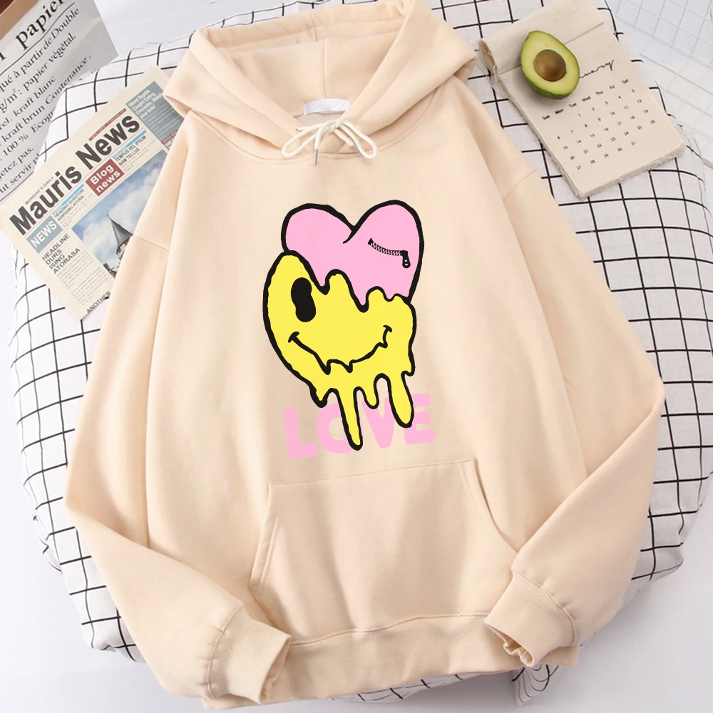 

Толстовка мужская с капюшоном, модное винтажное худи в стиле Харадзюку, с рисунком счастливого лица и сердечек