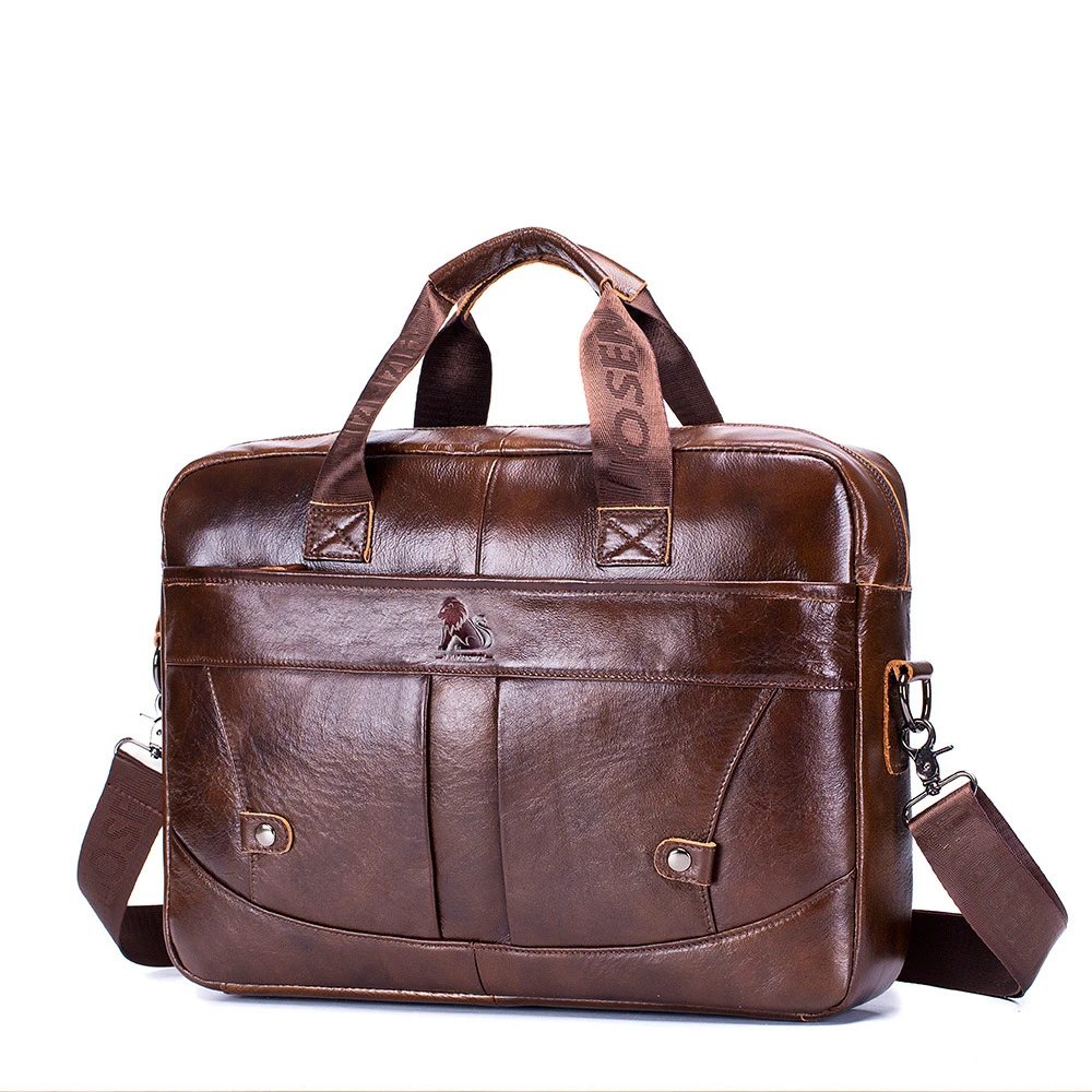 Men's Genuine Leather Business Briefcase High Quality Leather Handbag Casual Shoulder Messenger Bag Large Capacity Laptop Bag