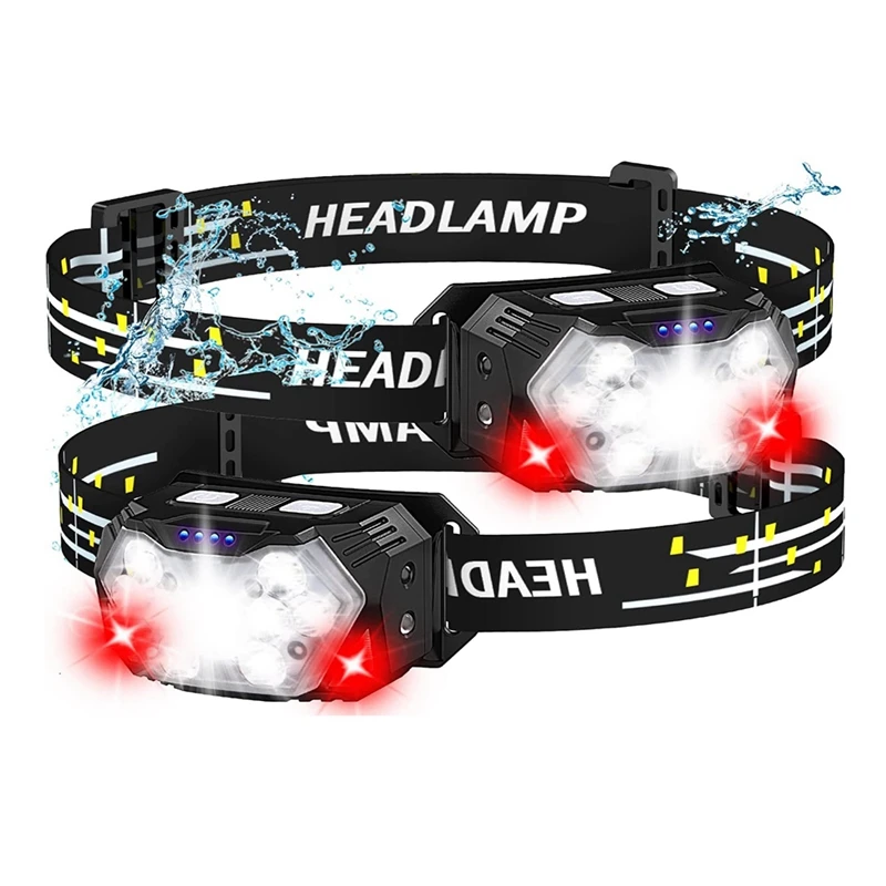 

Rechargeable Fishing Headlight 2000 Lumens Super Bright Head Light Lamp 10 Modes With White Red Light