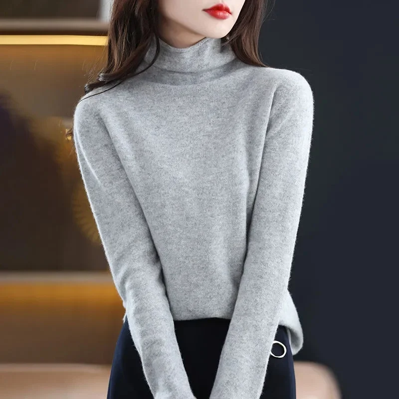 Женский кашемировый свитер из чистой мериносовой шерсти 100% пуловер с высоким