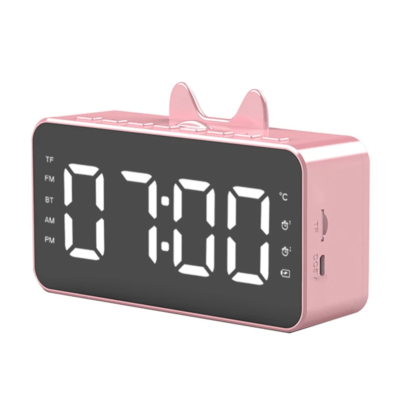 

LCD Display Digital Alarm Clock Bluetooth-Compatible Music Playing Digital Alarm Clock For Home Office Pink