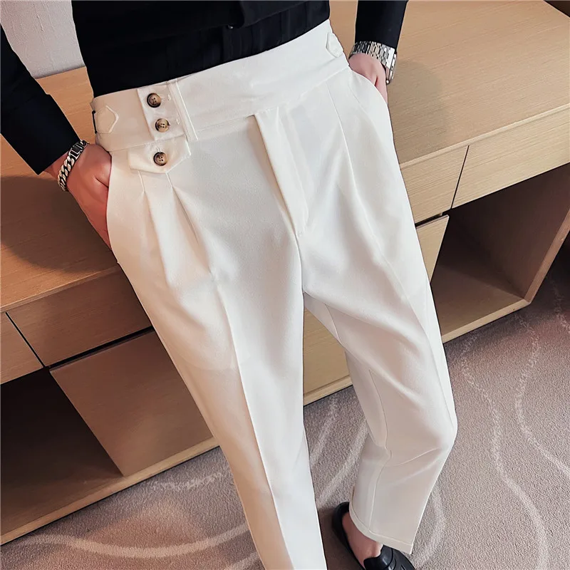 

Mens Suit Pants British Design High Waist 36 Straight Social Trousers for Men Clothing Slim Fit Business Formal Wear 2022 New
