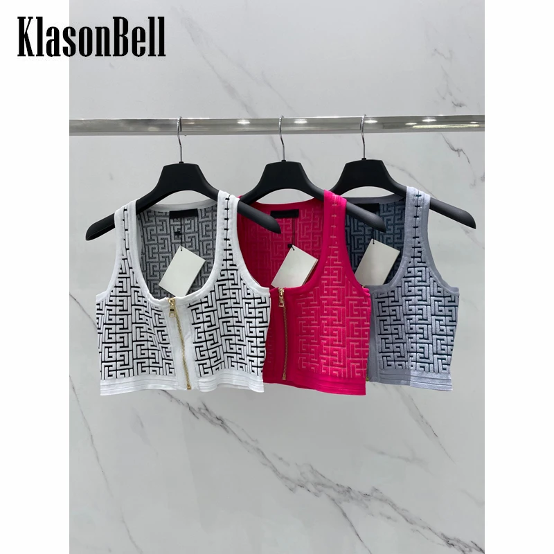 

7.6 KlasonBell Fashion Geometric Jacquard Zipper Knitted Tank Top Women