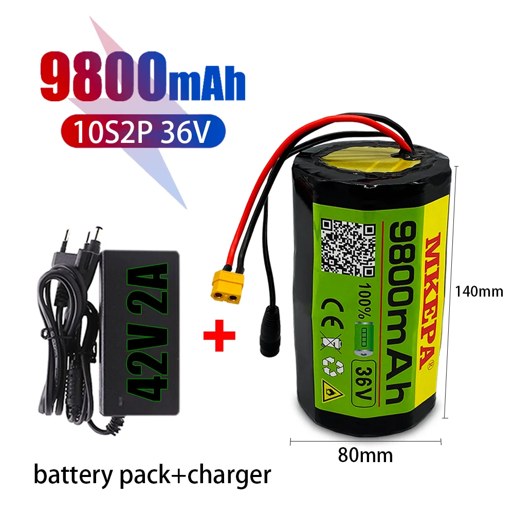 

Cylindrical 10s2p 36V 9.8ah 18650 Li ion rechargeable battery pack 400W 350W electric bicycle scooter free XT60 + 42V 2A charger