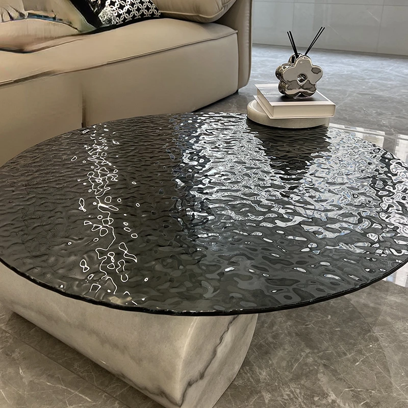 

Water Ripple Tempered Glass Coffee Table Living Room Home Small Apartment Light Luxury Modern Italian Minimalist round Table