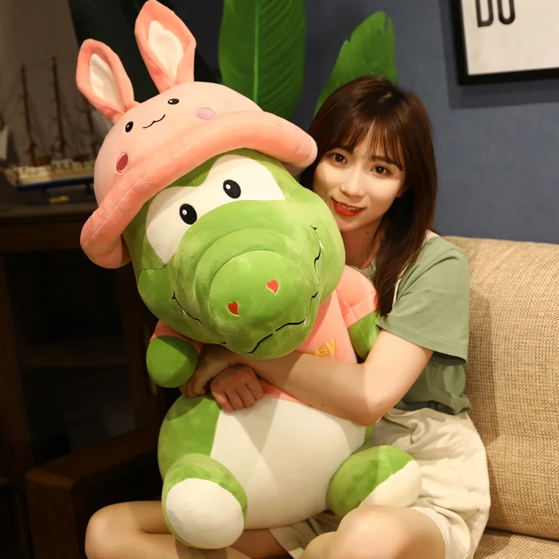 

Kawaii Cute Sitting Crocodile Moe Wearing Pink Bunny Hat Stuffed Plush Toy Soft Best Gift For Chrismas and Girls Home ecro