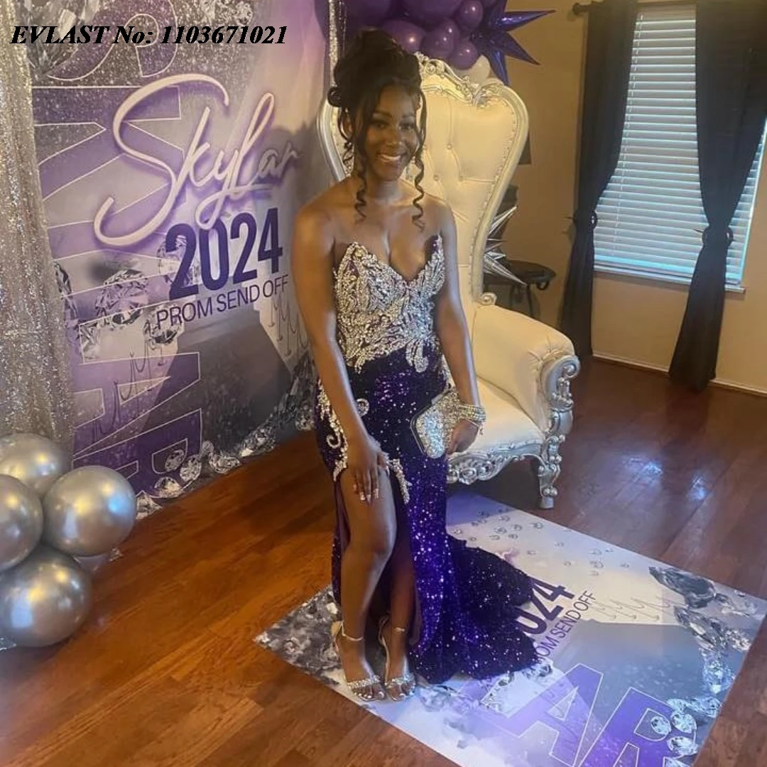 EVLAST блестящее фиолетовое длинное платье для выпускного вечера черных девушек 2024