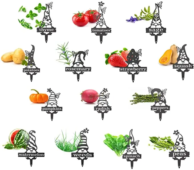 

Funny Garden Gnomes Plant Markers - Indoor Outdoor Plant Labels Fruit Vegetable Tags Garden Decorations