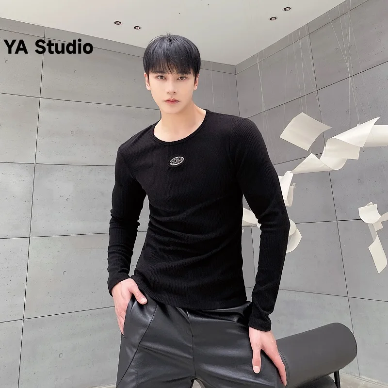 

[YA Studio] 2023 Autumn Winter Long Sleeve T-shirt Male Fashion Brand Korean Version Slim-fit Personality With A Base Shirt