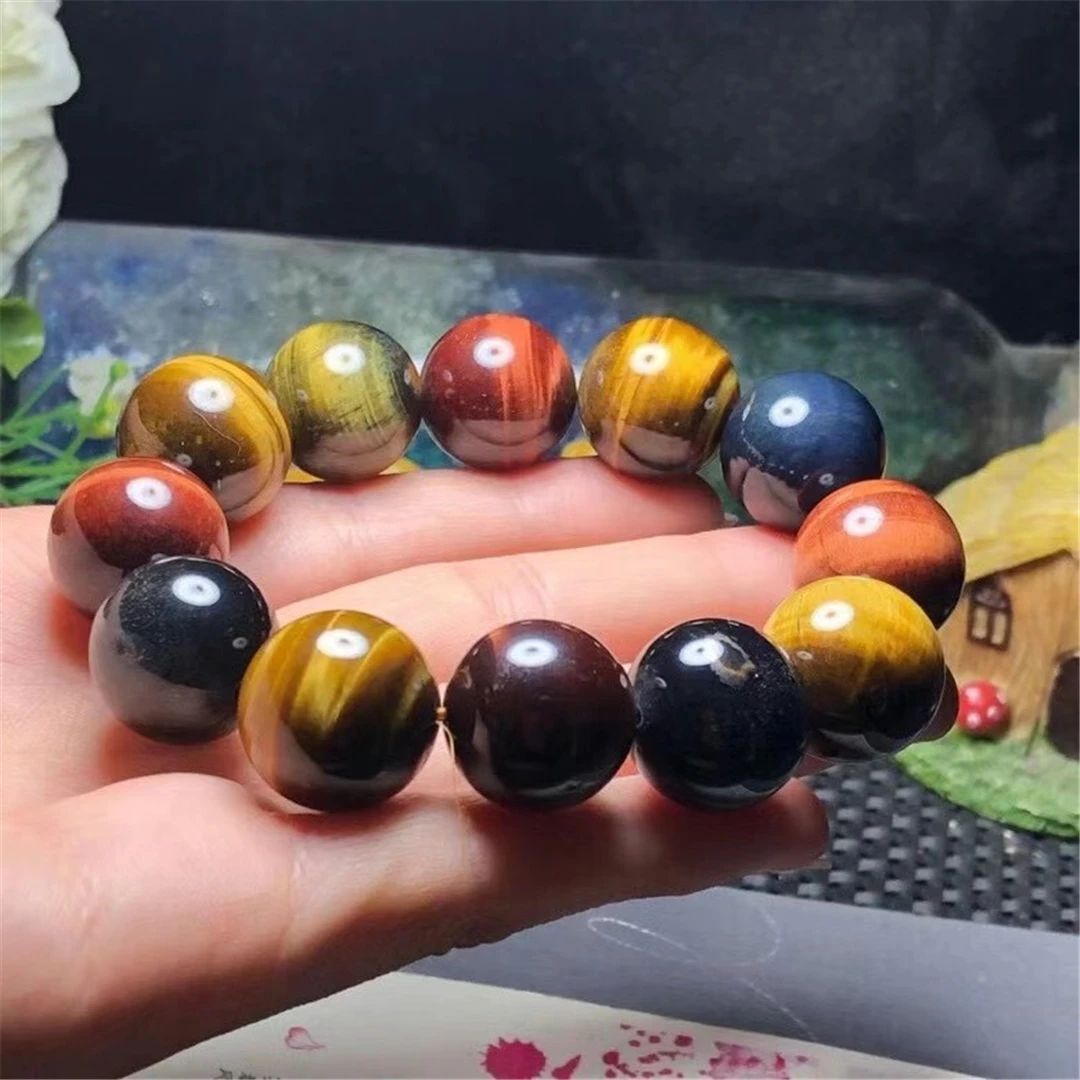 

Натуральный красочный Браслет тигровый глаз 18 мм, ювелирные изделия для женщин и мужчин, подарок на богатство, камень, хрустальные бусины, б...