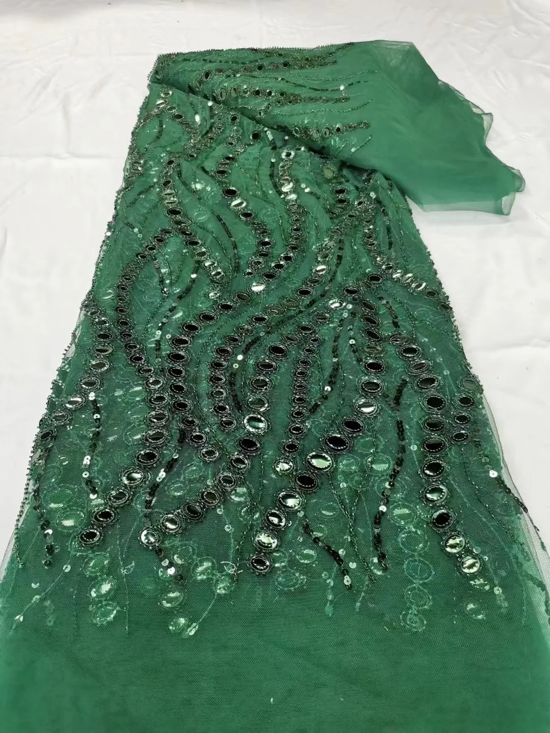 

Green African Sequins Lace Fabric 2023 Latest French Nigerian Embroidery Mesh Lace Fabric For Wedding Party Dress Sewing