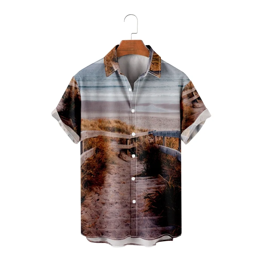 

Men's Short Sleeve Shirts Summer Beach Fence Print Loose Cool Loose Casual Shirts Tops Holiday Beach Men Hawaiian Shirts Shirts