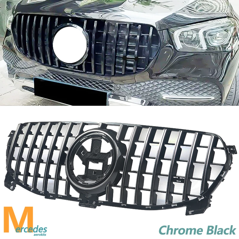 High Quality ABS W167 C167 Bumper Grill for Mercedes-Benz GLE-Class 2020+ Middle Grill Chrome Black GT Style Grille GLE350 300d