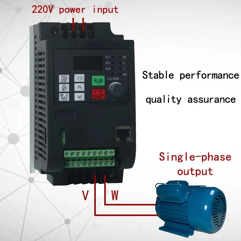 Фото Частотный преобразователь VFD 1.5 кВт/2.2 кВт, 1-фазный, вход 220В, выход 220В, для управления скоростью однофазных двигателей №1