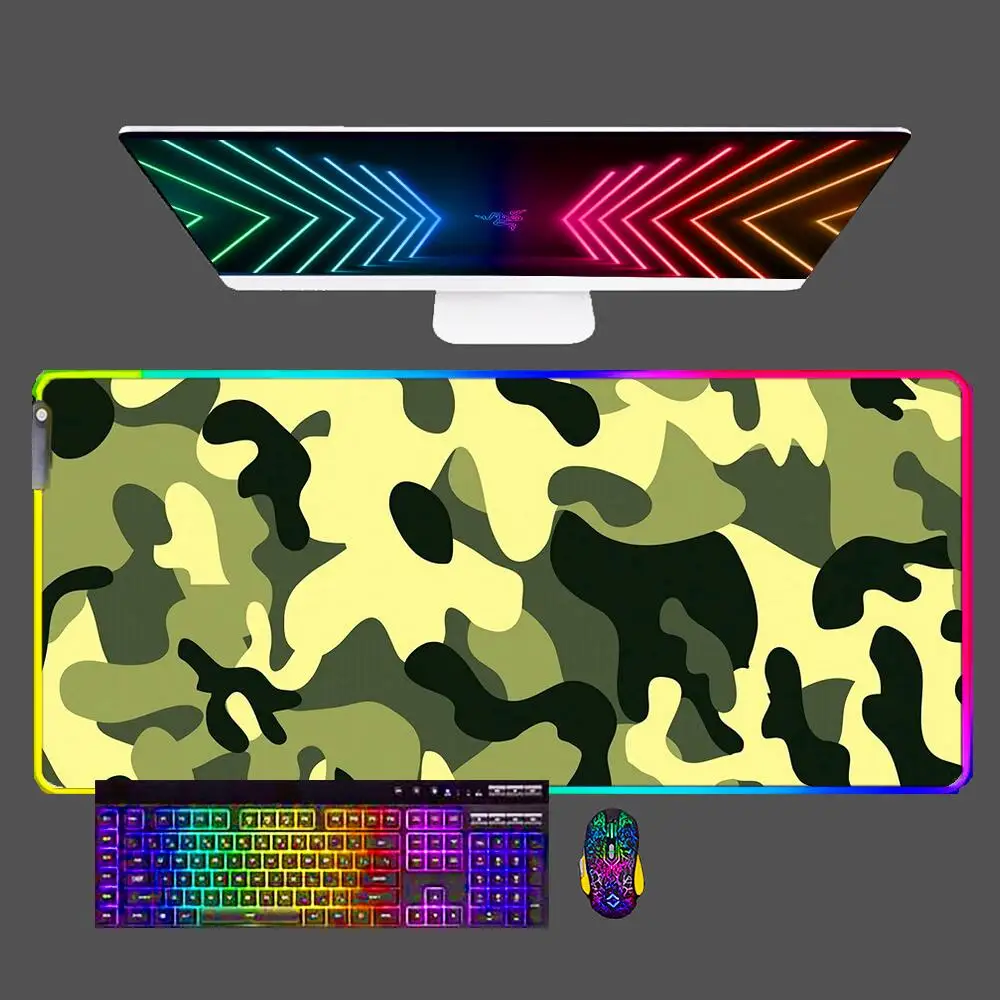 

Camouflage LED Mouse Pad Gamer Desk Mat PC Computer Anime RGB Non-Slip Rubber Mousepad Keyboard gaming Accessories LOL Mausepad