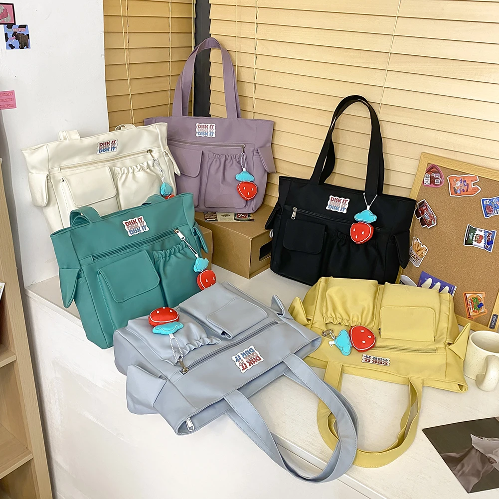 

Нейлоновые сумки с верхними ручками, однотонные модные женские сумки через плечо, вместительные сумки для покупок через плечо, повседневны...