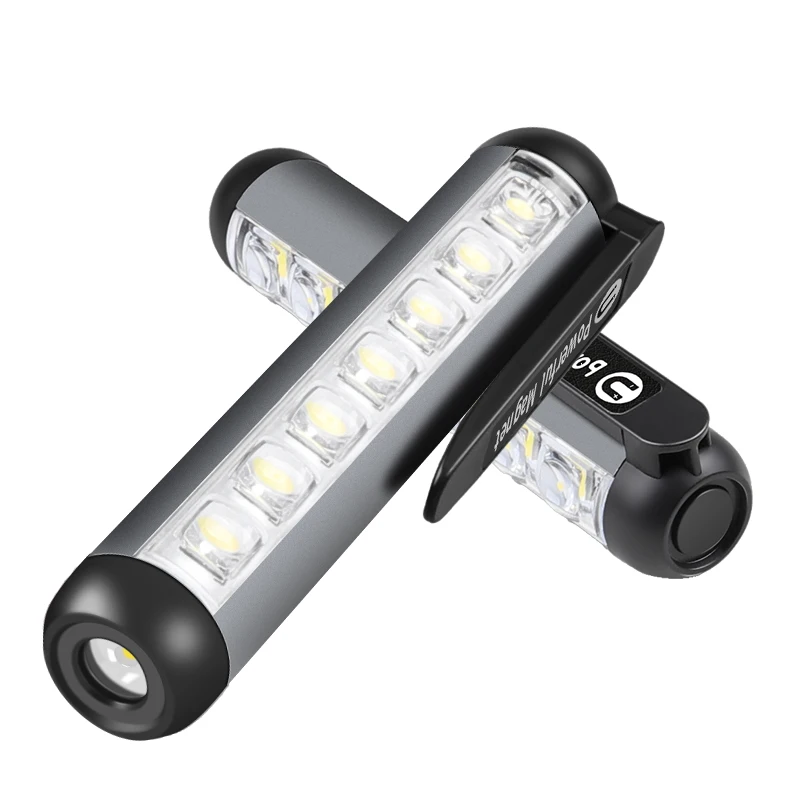 USB Rechargeable Mini LED Flashlight With Clip Magnet Work L