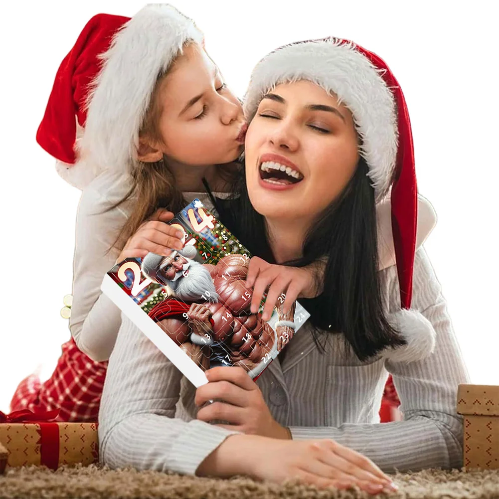 Мускулистый рождественский календарь обратного отсчета старика на 2024 год с 24 шт.