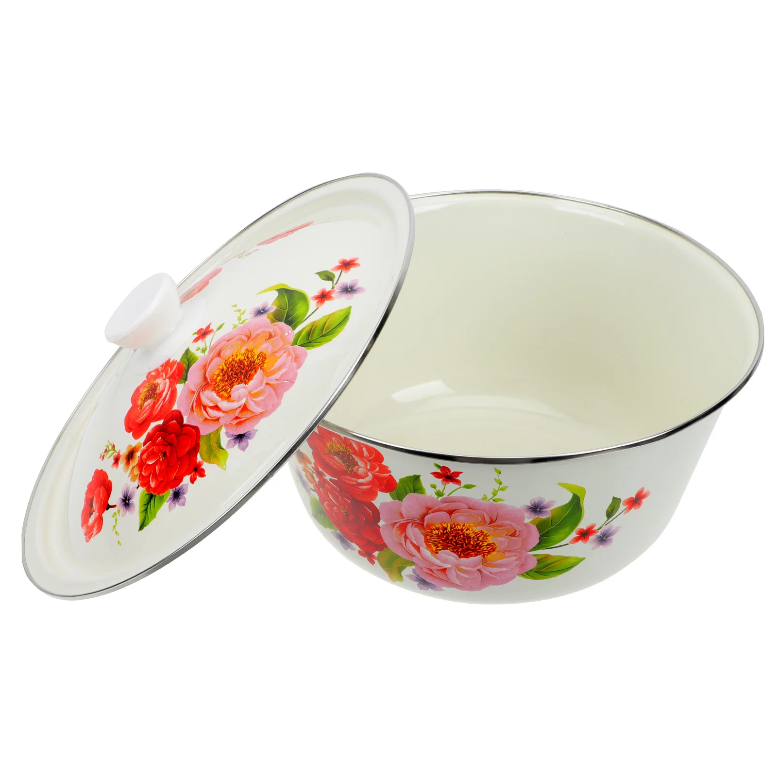 

Braising Pan Lid Bread Bowl Veggie Bacon Rustic Enamelware Basin Pasta Bowl Set Ceramic Dessert Snack Enamel Basin