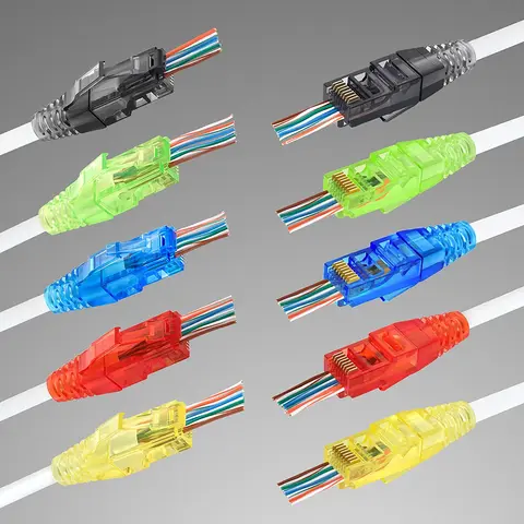 Cat6 RJ45 разъем сквозной дизайн RJ45 разъем с 6,5 мм RJ45 сапоги шапки смешанные цвета Rj45 Модульные вилки для кабеля Lan