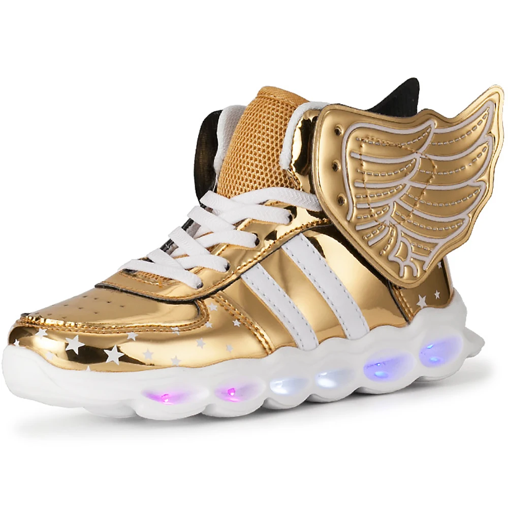 

2022 New Arrival Children's LED Lighted Casual Shoes With Wings Girls Boys Fashion Outdoor Shoe Kids Colorful USB Charge Sneaker