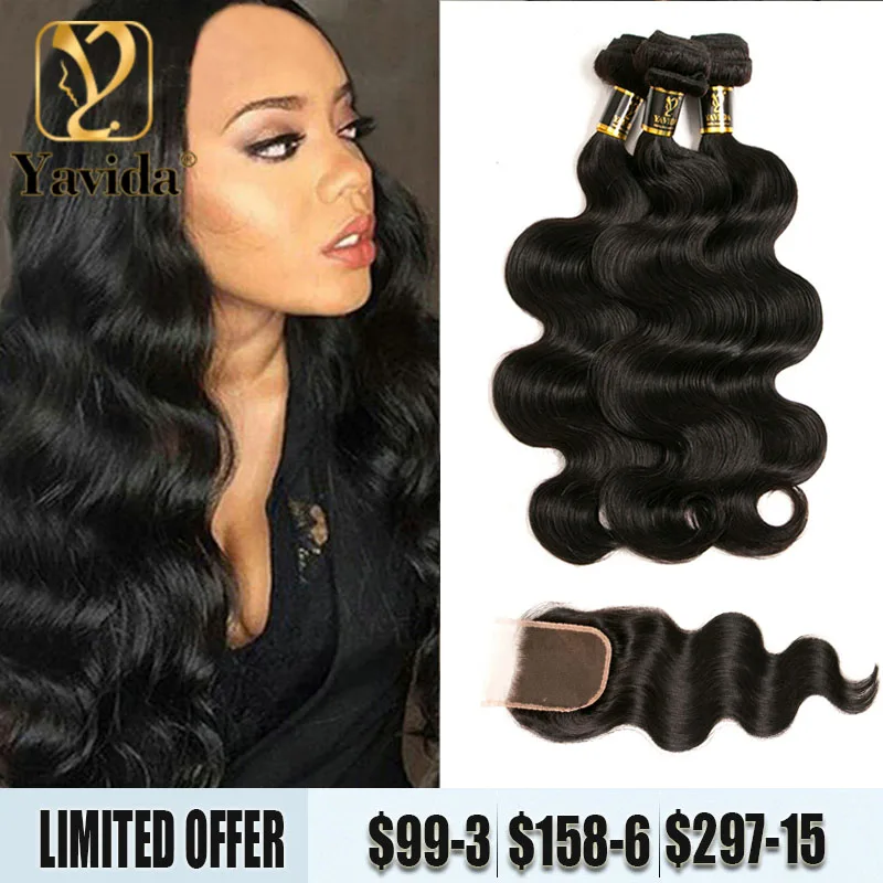 Indian Body Wave With Closure 3 Bundles With Hd Transparent Lace Closure 100 Real Human Hair Free Part Lace Closure With Bundles  - buy with discount