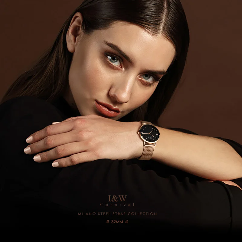 CARNIVAL Brand Fashion Watch For Women Luxury Bracelet Quartz Watches Waterproof Rose Gold Stainless Steel Ultra Thin 6mm Reloj enlarge