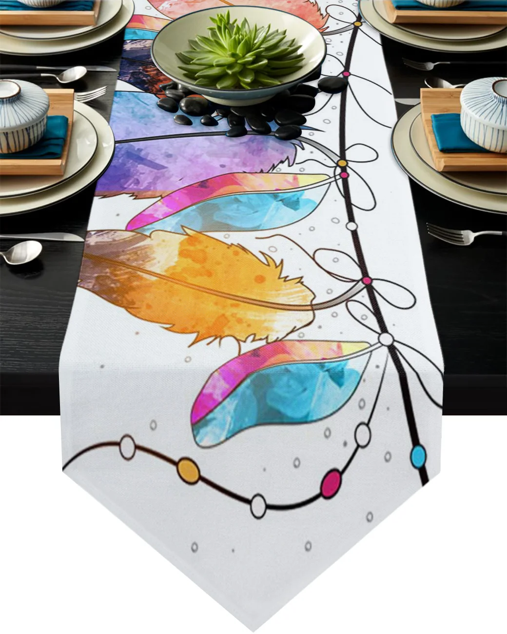 

Feather Color Table Runners Wedding Table Decoration Coffee Table Home Decor Printed Tablecloth for Kitchen Table Runners
