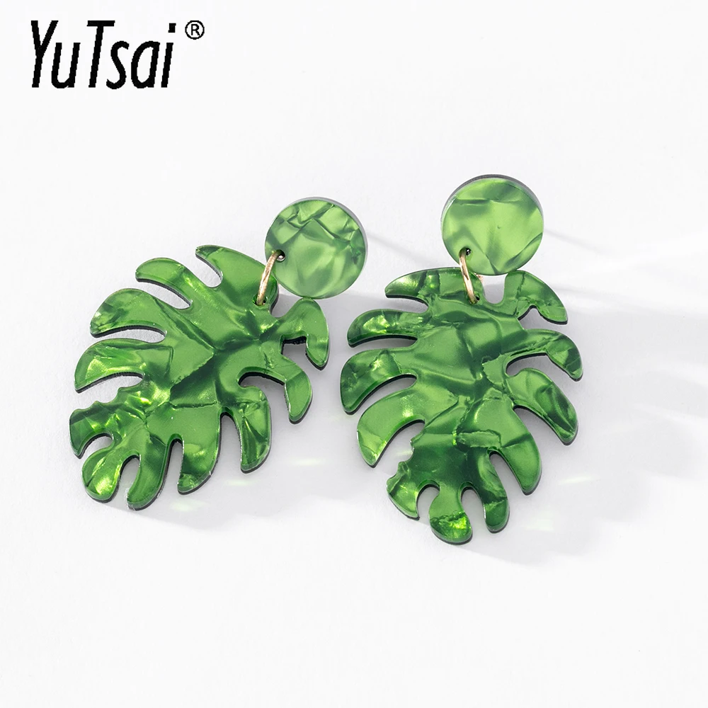 

YUTSAI 5 Color Acrylic Large Leaf Drop Earrings Exaggerated Personality Plants Office Party Earring for Women Gifts YT1104