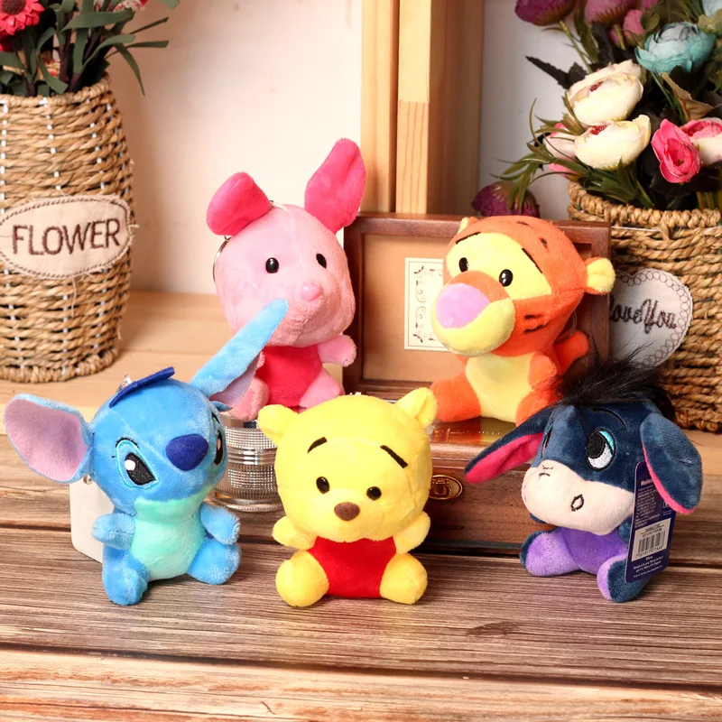 

Stitch Winnie Donkey Tigger Plush Toys Anime Keychain Pendant Doll Cute Stuffed Animals Children Gift