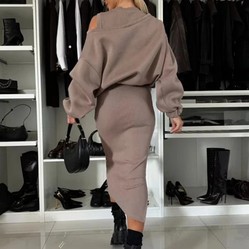 Женский винтажный костюм из 2 предметов повседневный Однотонный свитер с длинным