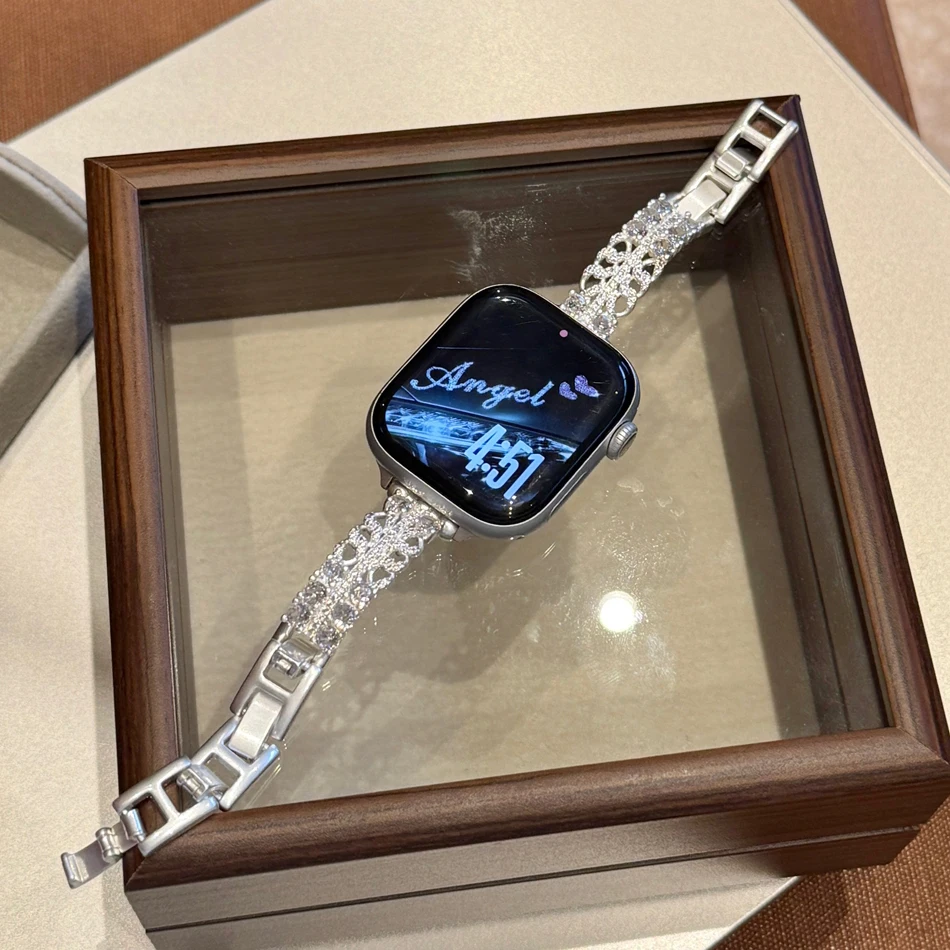 Фото Блестящий ремешок с цирконами для Apple Watch 11 10 9 8 7 6 5 4 3 SE Ultra 2 1, сверкающий ремешок для Iwatch Series 38 40 41 42 44 45 46 49 мм №4